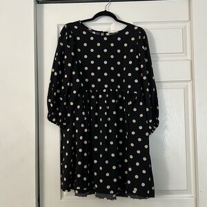 Elegant Black Polka Dot Long Sleeve Dress